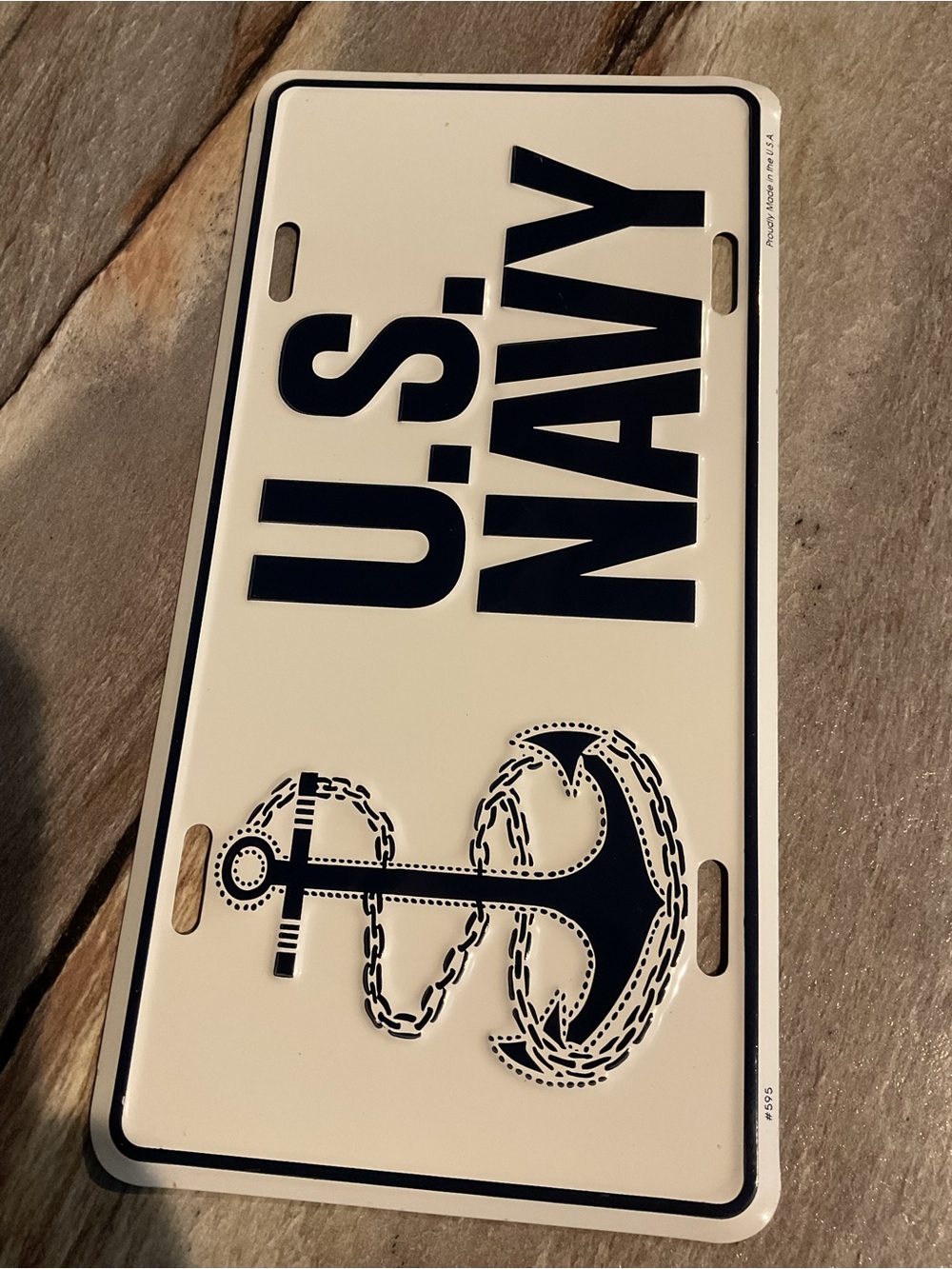 US Navy Blue/White Metal License Plate Tag United States Military Anchor